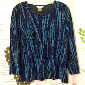 ALLISON DALEY~NWOT~WOMENS DRESSY BLOUSE PETITE MED MULTICOLOR BLUE BLACK